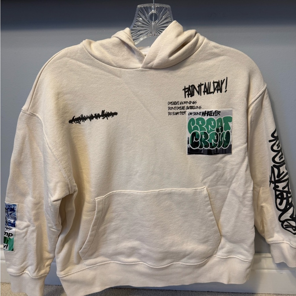 Zara Boys Cream Graphic Hoodie